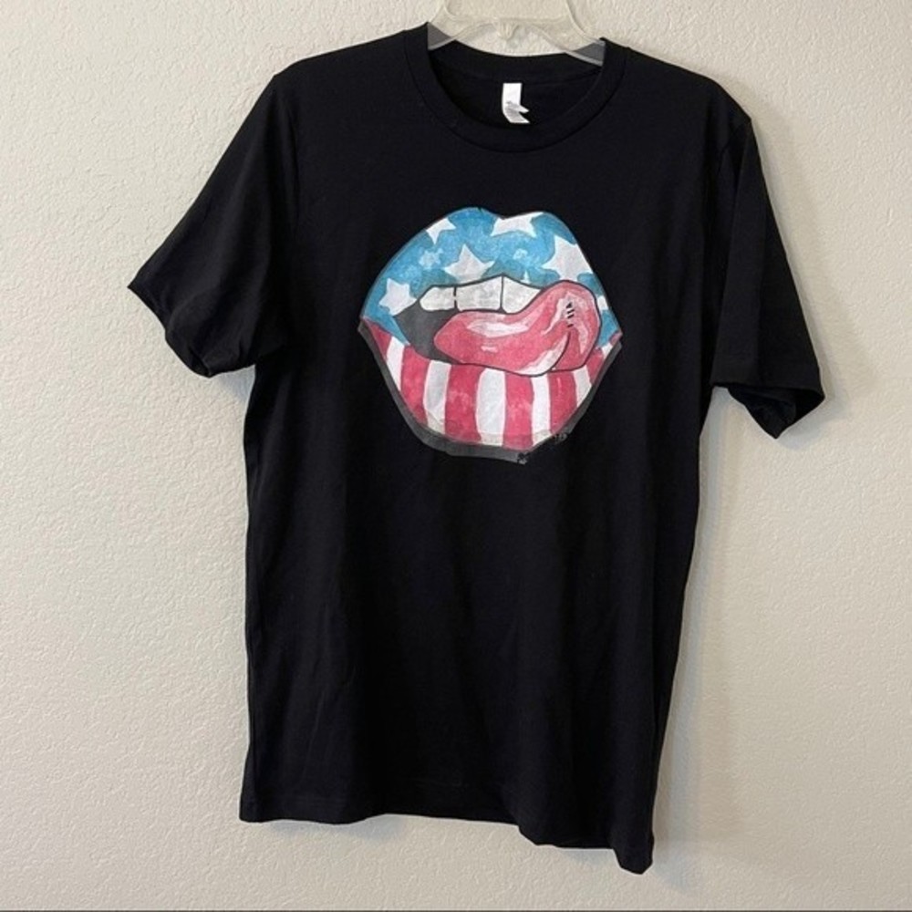 Canvas‎ American Flag Mouth Tee NWOT Black Large